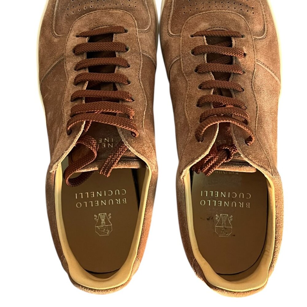 BROWN SUEDE BRUNELLO CUCINELLI DESIGNER SNEAKERS MENS SIZE 42 - Picture 4 of 5